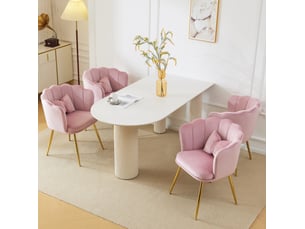 Lot de 4 fauteuils de salon en velours avec dossier en forme de pétale, pieds métalliques dorés