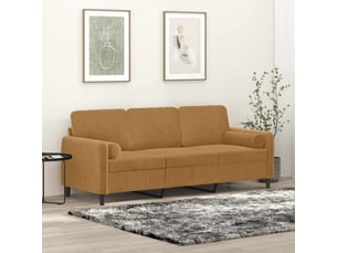 Canapé droit, sofa, canapé 3 places avec oreillers décoratifs marron 180 cm velours cf20133