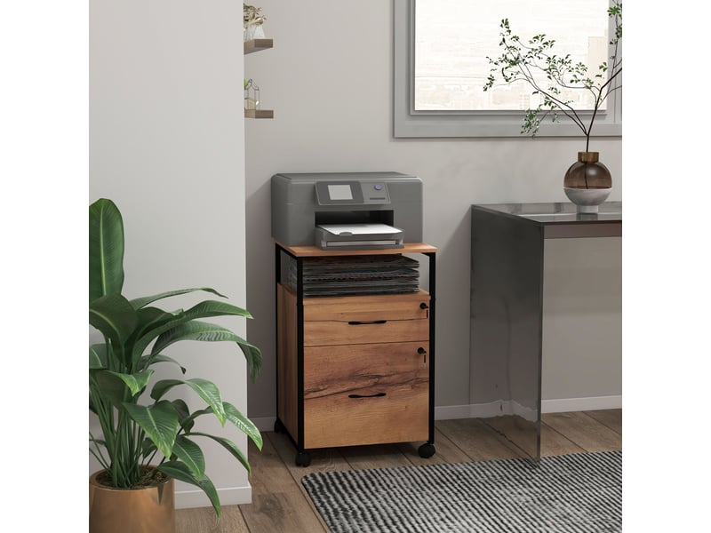  Caisson bureau mobile avec 2 tiroirs, marron, meuble rangement bureau sur roulettes avec barres pour dossiers  - Conforama D