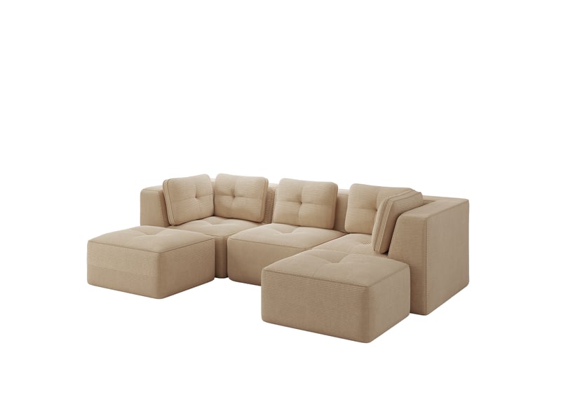  Canapé d'angle modulable en u avec assise profonde et dossier enveloppant en cordon beige  - Conforama A