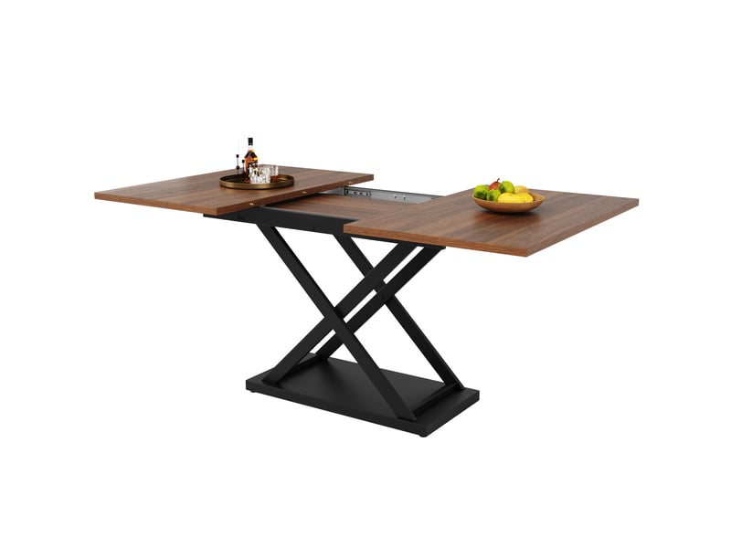  Table à manger extensible 120-160x80 cm, table de cuisine gain de place, pieds croisés en fer noir, effet noyer  - Conforama A