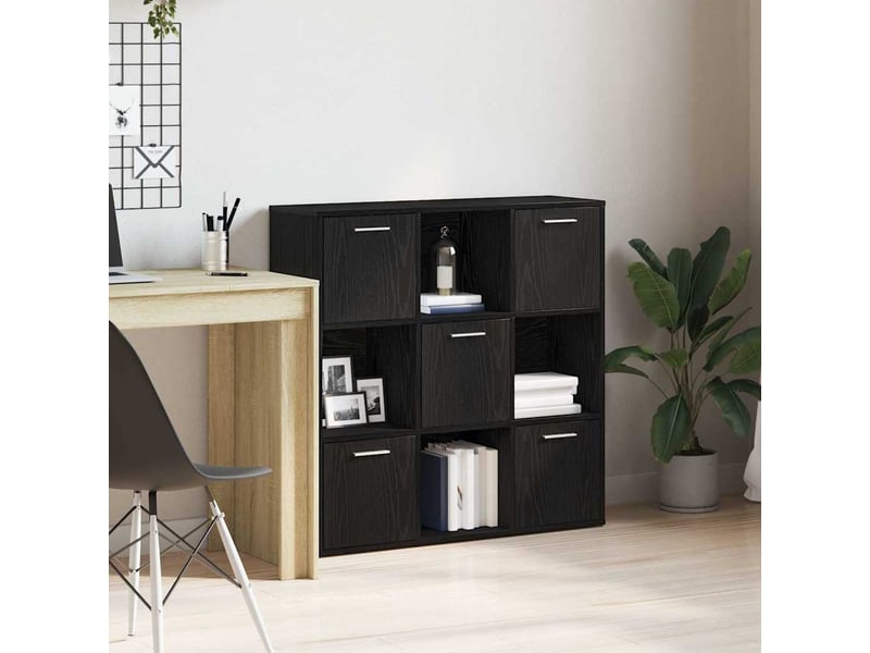  Bibliothèque, meuble de rangement salon en chêne noir 90 x 28 x 90 cm bois d'ingénierie  - Conforama B