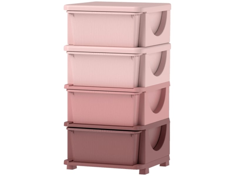 Boîte de rangement enfant rose, 4 tiroirs, bords arrondis, design surélevé, 37x37x76 cm - Conforama A