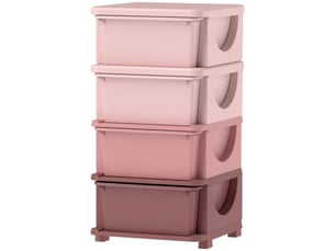 Boîte de rangement enfant rose, 4 tiroirs, bords arrondis, design surélevé, 37x37x76 cm