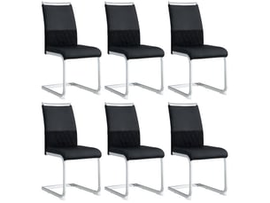 Lot de 6 chaise de salle à manger avec dossier haut, en similicuir et lin, noir