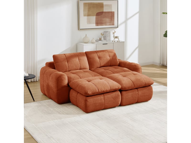  Canapé fixe, droit, modulaire, en tissu chenille, orange 194x160x68cm - Conforama C