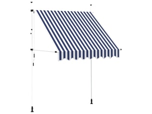 Auvent rétractable, store banne, marquise manuel 200 cm rayures bleues et blanches