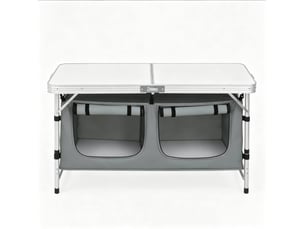 Table de camping pliante 120x47 cm – gris et blanc – hauteur réglable avec sac de rangement suspendu