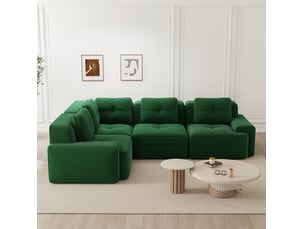 Canapé d'angle modenvie modulable 4 places en velours côtelé vert 295 x 295 x 69 cm sans montage