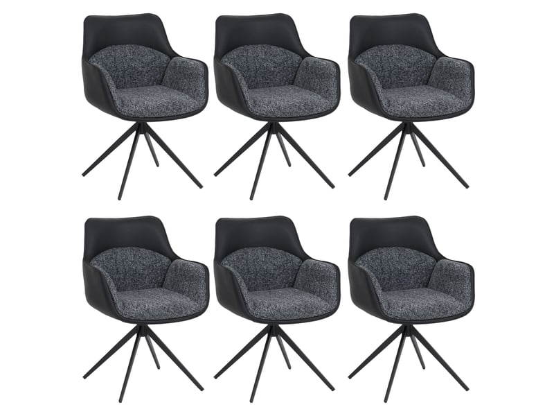  Lot de 6 chaises de salle à manger hwc-r23, chaises de cuisine pivotantes, en similicuir et tissu chenille (410 gm²) - gris foncé  - Conforama A