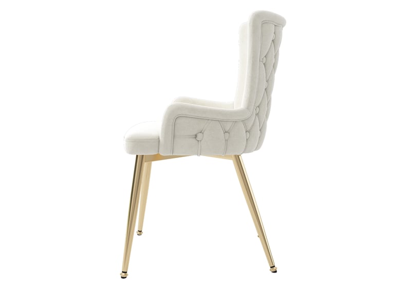  Lot de 2 chaises de salle à manger en velours beige, pieds métal doré, dossier capitonné et accoudoirs  - Conforama R