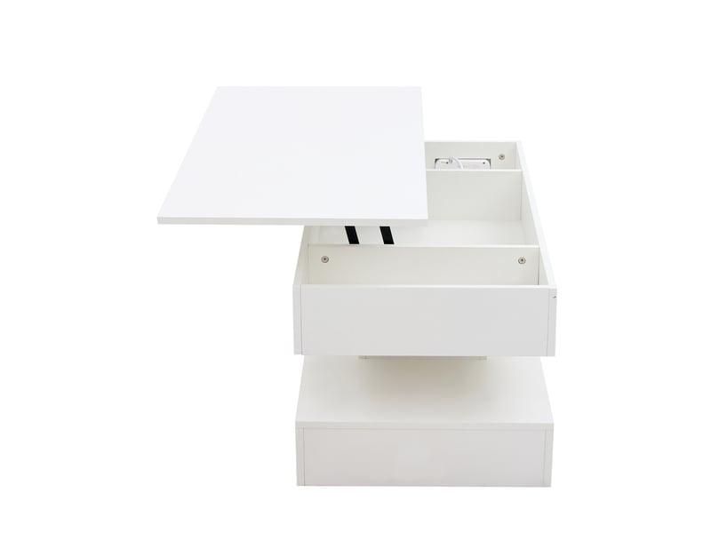  Table basse relevable led avec rangement caché et prises pour salon 100×50×42 cm en panneaux de particules blanc  - Conforama D