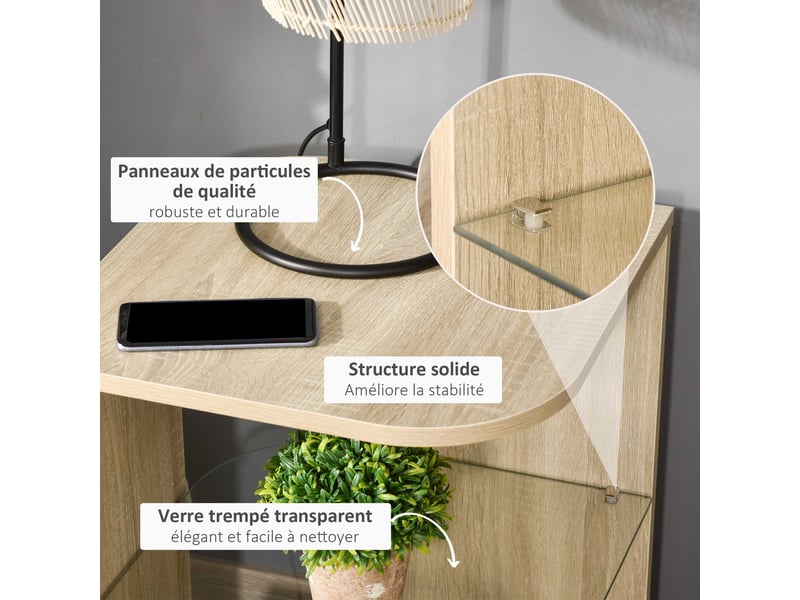 Table d'appoint guéridon design contemporain bout de canapé verre étagère trempé bois naturel  - Conforama D