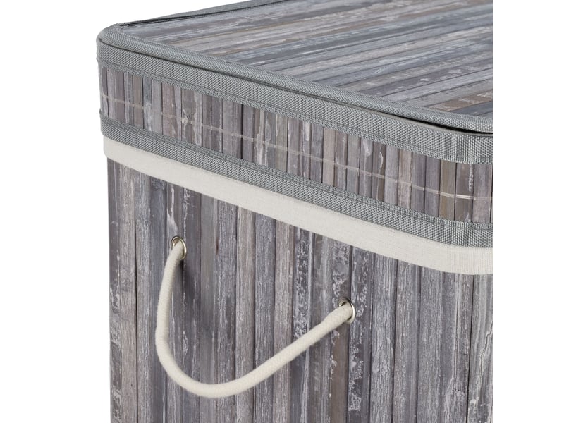  Corbeille à linge pliable design naturel salle de bain 70 litres avec couvercle en bambou gris 13_0006486  - Conforama C