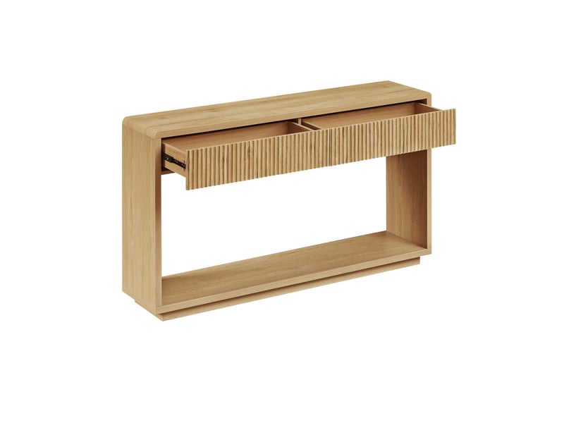  Console d'entrée 150x35x85 cm – chêne clair – 2 tiroirs et tablette ouverte, rangement pour couloir étroit  - Conforama D