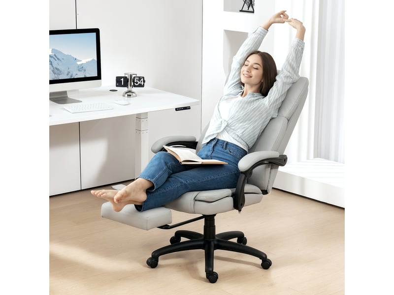  Fauteuil pivotant réglable avec repose-pieds, appui-tête, fonction massage, similicuir, 68,5 x 68,5 x 113-121 cm  - Conforama C