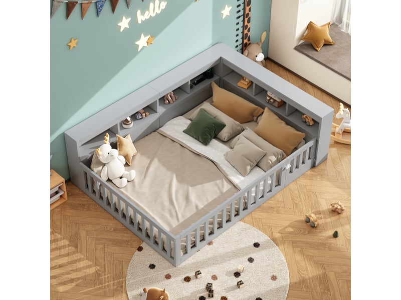  Lit banquette 2 places 140×200 cm rangement, prise et usb  - sans matelas, panneaux gris  - Conforama C