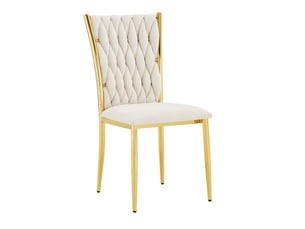 Chaise de salle à manger rembourrée, dossier tressé, velours beige et métal doré