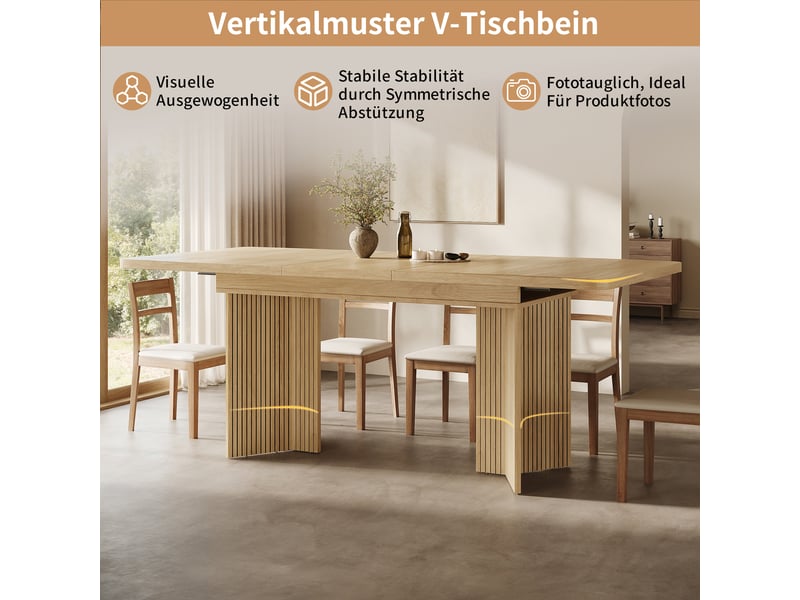  Table à manger extensible 120-160x80x76.1 cm pieds en v rainurés N620CZ260712N - Conforama D
