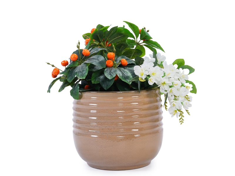  Lot de 3 pots de fleurs en céramique ø 362620 cm – marron clair brillant – drainage intérieur extérieur  - Conforama A