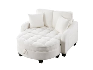 Canapé droit fixe 1 place Tissu beige avec coffre de rangement