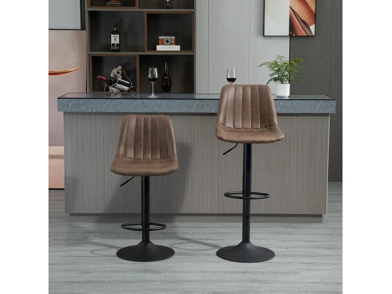  Tabourets de bar lot de 2 réglables en hauteur pivotants avec dossier et repose-pieds en microfibre marron  - Conforama B
