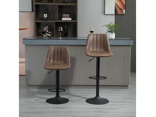 Tabourets de bar lot de 2 réglables en hauteur pivotants avec dossier et repose-pieds en microfibre marron