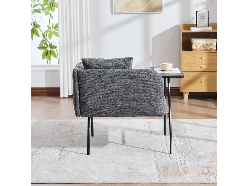  Fauteuil avec table d'appoint et poches latérales, assise rembourrée en chenille gris foncé, 86 × 72 × 71 cm  - Conforama C