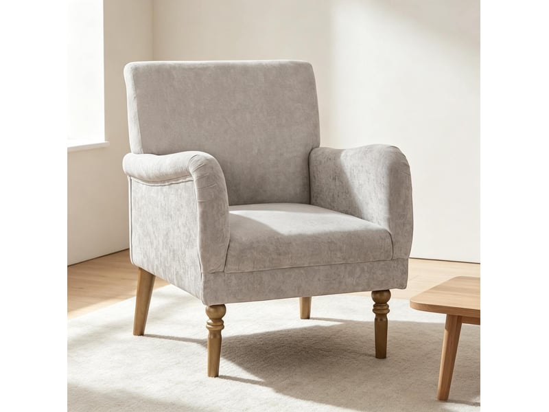  Fauteuil à dossier haut modenvie 1 place, assise large, 70 x 75 x 88 cm, revêtement effet lin gris, pieds en bois d'hévéa  - Conforama E