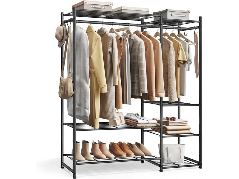  Portant à vêtements ouvert avec 7 étagères 30 x 124,8 x 157,1 cm pratique moderne pour chambre salon entrée en acier noir 12_0012509  - Conforama A