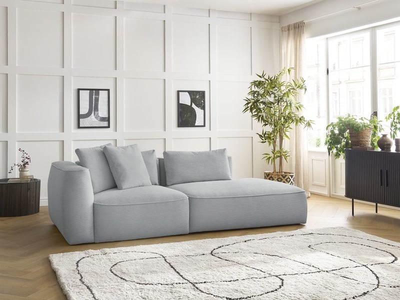  Bobochic canapé droit fixe 3 places leopold velours côtelé gris clair  accoudoir gauche LEOPOLD - Conforama D