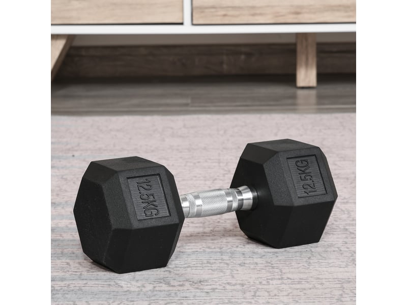  Haltère hexagonal 12,5 kg en fonte caoutchouté pour maison bureau gym à domicile, noir  - Conforama D
