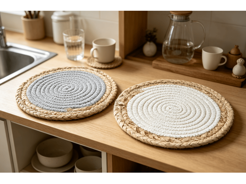  Set de 2 sets de table dkd home decor ronds coton fibre naturelle 20 cm S3037177 - Conforama C
