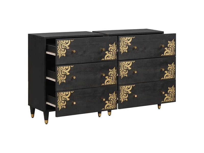 Lot de 2 buffet, meuble de rangement salon 60 x 33 x 75 cm bois de mangue massif noir - Conforama C