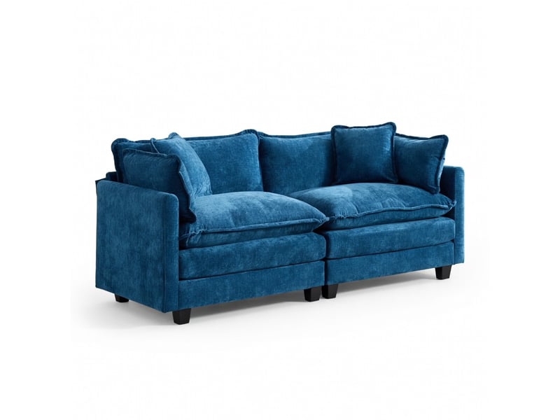 Canapé cloud loveseat moderne en tissu chenille bleu double coussin rembourré  - Conforama A
