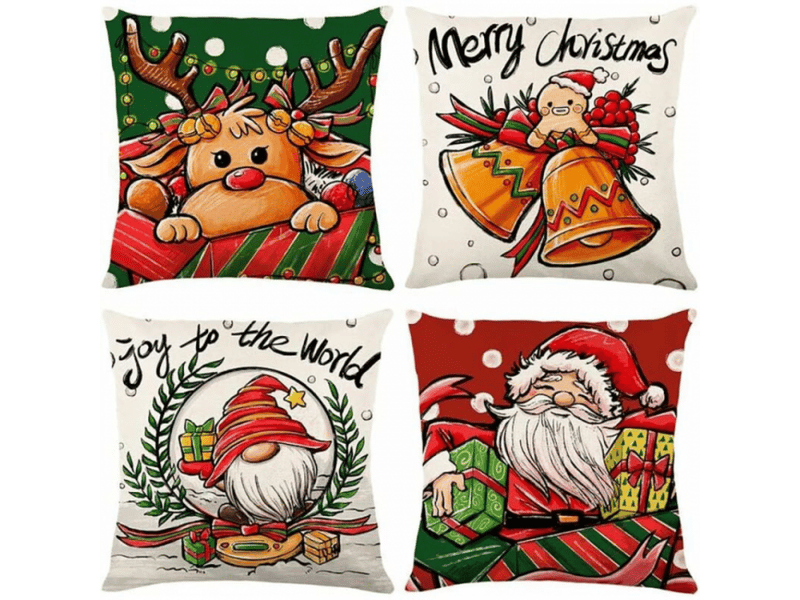  Lot de 4 housse de coussin noël 45 x 45 cm, noël décoratif canapé en coton et lin noël pour canapé lit chambre chaise jardin - couleur noël, blanc  - Conforama A