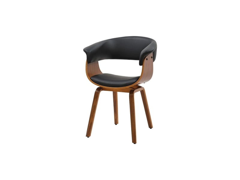  Chaise contemporaine nera en cuir artificiel noir et structure effet bois foncé avec accoudoirs  - Conforama A