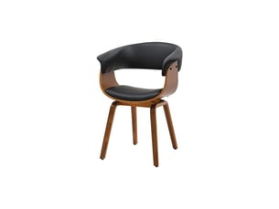 Chaise contemporaine nera en cuir artificiel noir et structure effet bois foncé avec accoudoirs