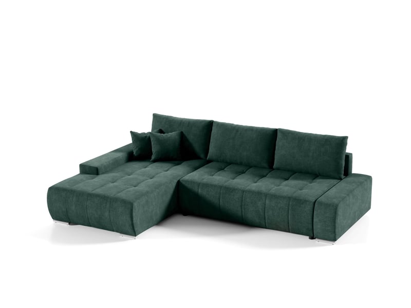  Canapé d'angle convertible velutti l velours aston vert, méridienne gauche avec coffre  - Conforama A