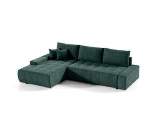Canapé d'angle gauche convertible   4 places Velours vert avec coffre de rangement