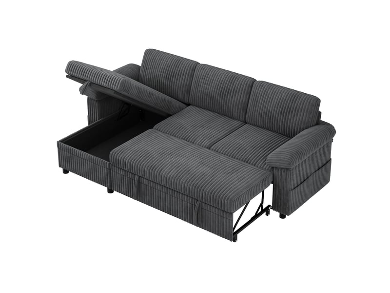 Canapé d'angle réversible convertible 3 places tissu gris coffre de rangement - Conforama A
