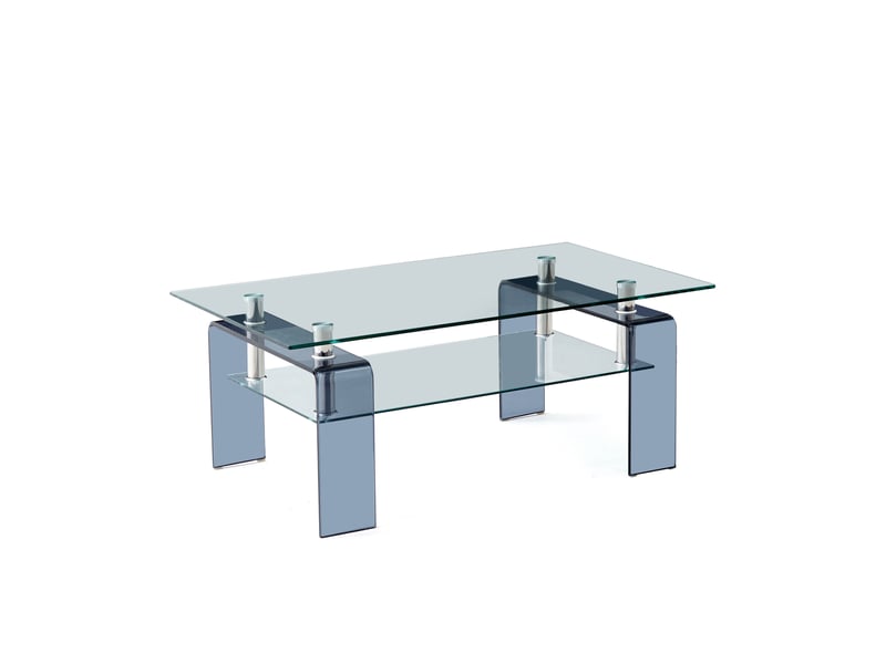 Table basse avec plateau et tablette en verre trempé, pieds gris, pour salon, en verre transparent, 100 × 55 × 45 cm - Conforama A