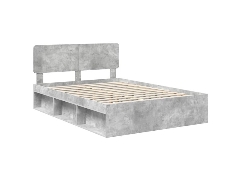 Lit double- lit adulte - cadre de lit gris béton 150 x 200 cm pin massif - Conforama C