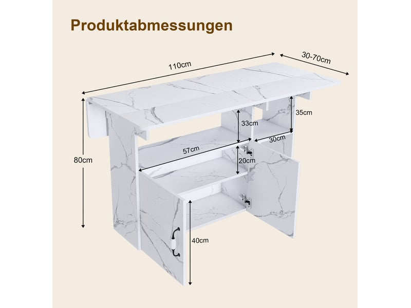 Desserte 110x70x80 cm avec rangements effet marbre blanc - Conforama C