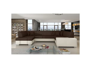 Canapé panoramique en u marron & blanc convertible 6 places havane pour grand salon