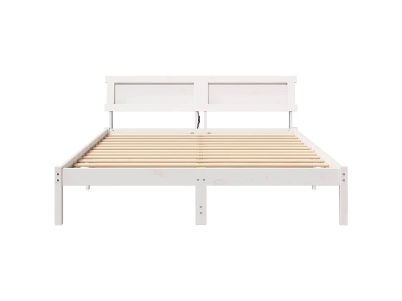  Lit double- lit adulte -  cadre de lit avec tête de lit blanc 150 x 200 cm pin massif  - Conforama D