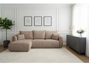 Canapé d'angle modulable flora avec fonction couchage, pour le salon, bella, beige foncé - gauche