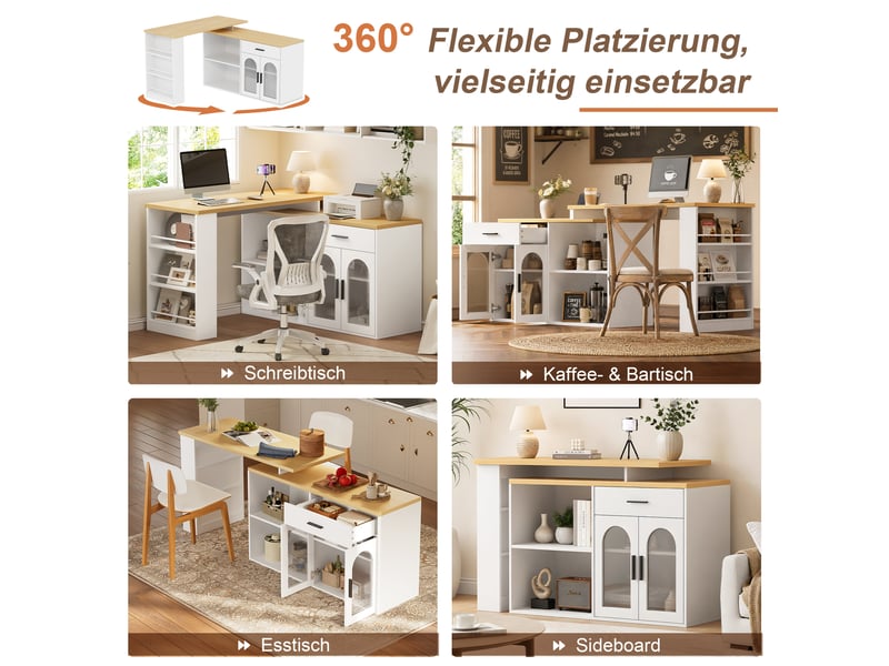  Îlot de cuisine avec plateau pivotant 360° et tiroir blanc 136x50x78 cm N635P48852526W - Conforama D