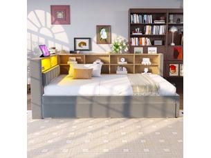 Lit gigogne 90x190/200 cm OKWISH coloris gris