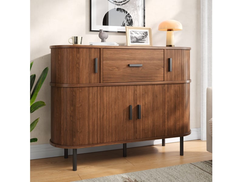  Buffet et enfilade à 2 portes coulissantes, avec tiroir central et niches, pour salon, noyer, 110 × 35 × 81,5 cm  - Conforama B